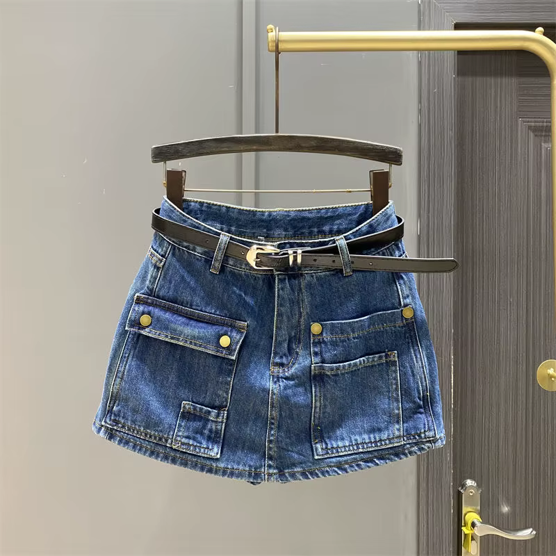 Jupe courte en Denim foncé pour femmes, jupe-culotte taille haute, outillage, jambes larges, mot A,