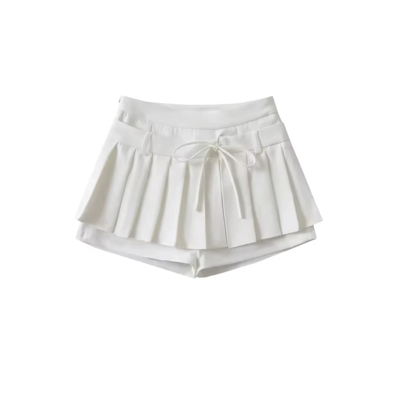 Mini-jupe plissée taille haute avec nœud papillon, anti-transparence, style sexy, pour femme, style