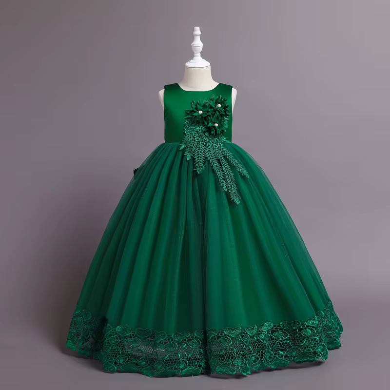 Robes de demoiselle d'honneur longues à fleurs pour adolescentes, robe de bal de mariage pour enfant