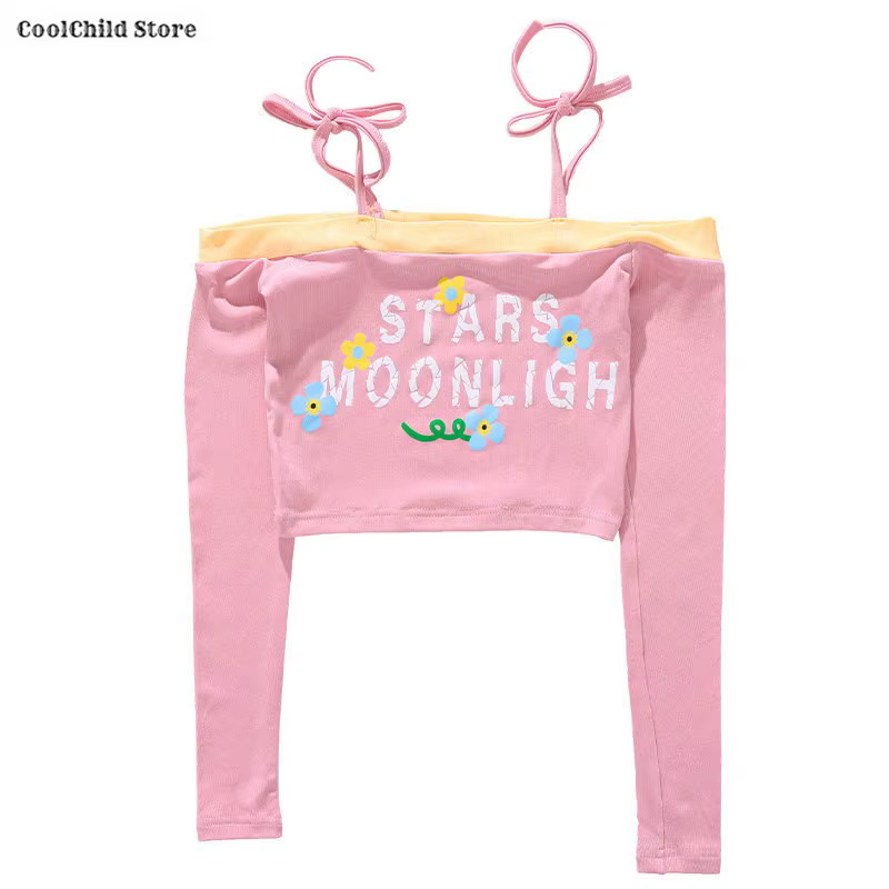 Ensemble de vêtements pour filles Hip Hop, haut court à épaules dénudées coloré et mignon, jupes de