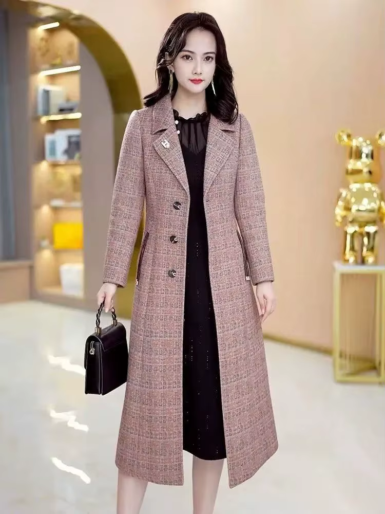 Manteau en laine écossais mi-long pour femme, nouvelle collection automne-hiver, style décontracté a