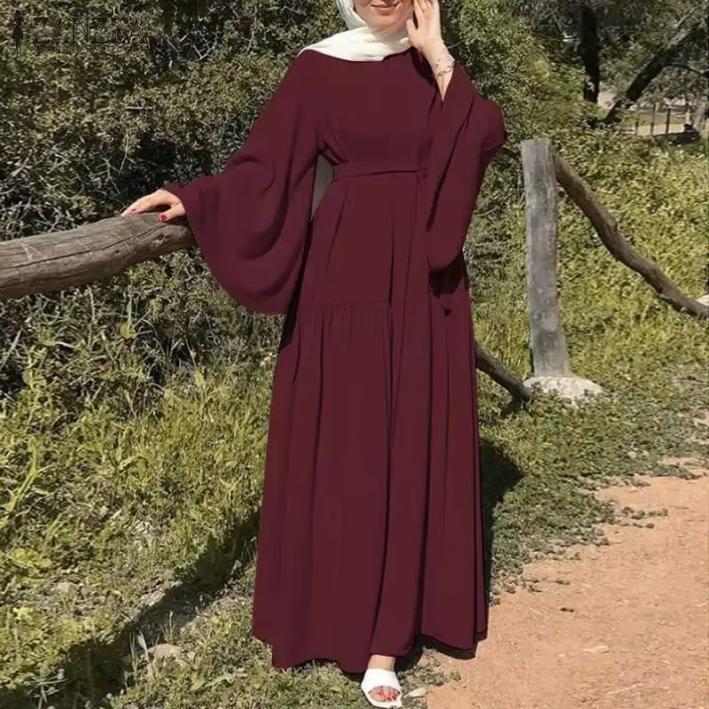 Robe longue à col rond pour femmes, couleur Pure, avec ceinture, à la mode, décontractée, printemps-