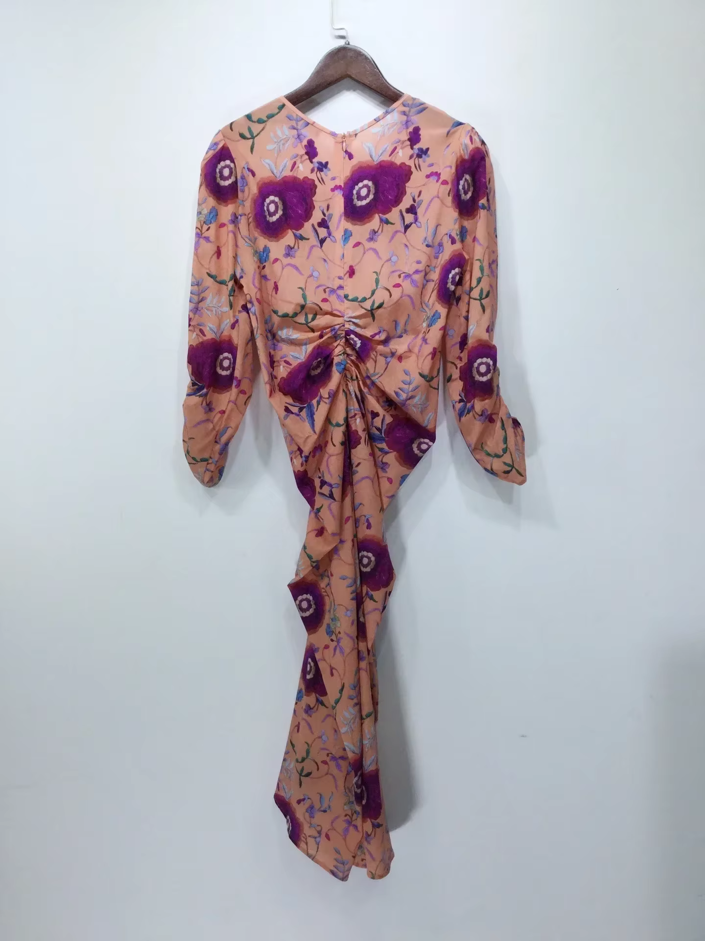 Robe plissée florale printanière pour femmes, robe midi à manches longues