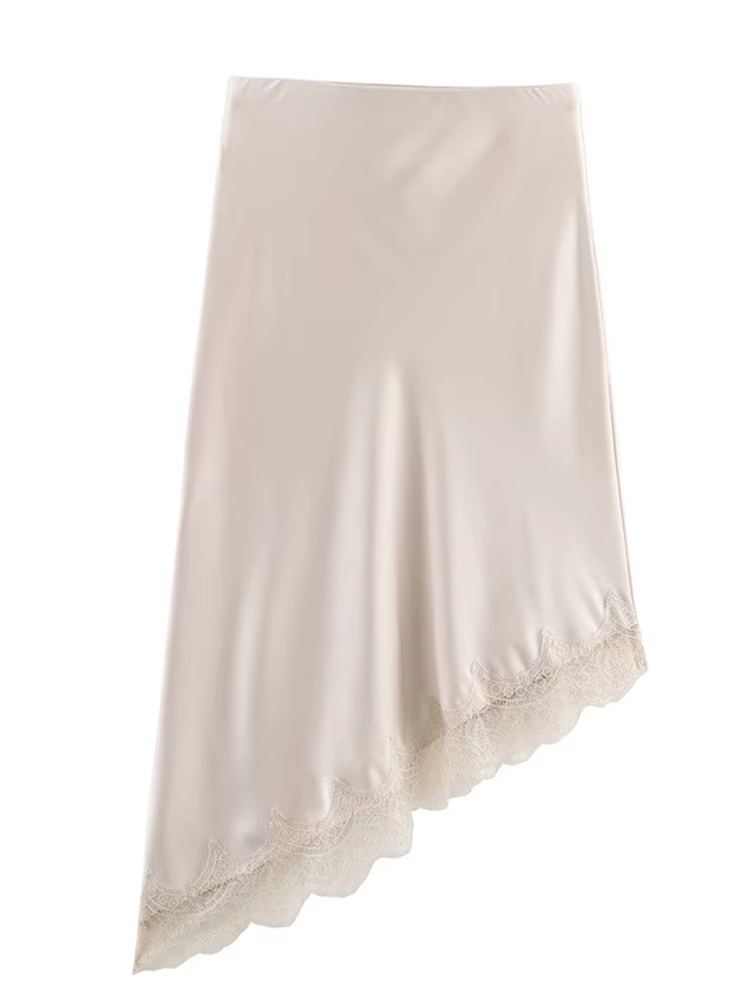 Jupes longues élégantes pour femmes, taille haute, coupe ajustée, asymétriques, en dentelle, mi-long