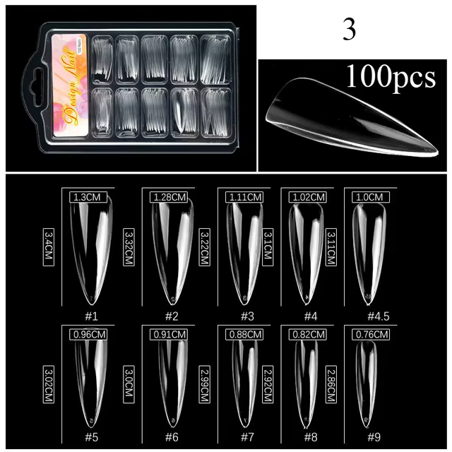 Faux ongles longs 100 pièces/boîte, pointes fines, adaptés aux Salons de manucure et aux usage perso