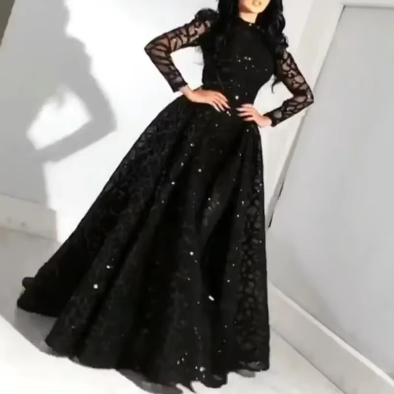 Robe longue pour femmes, nouveau Style, Station indépendante Amazon, manches longues, or, saupoudrag