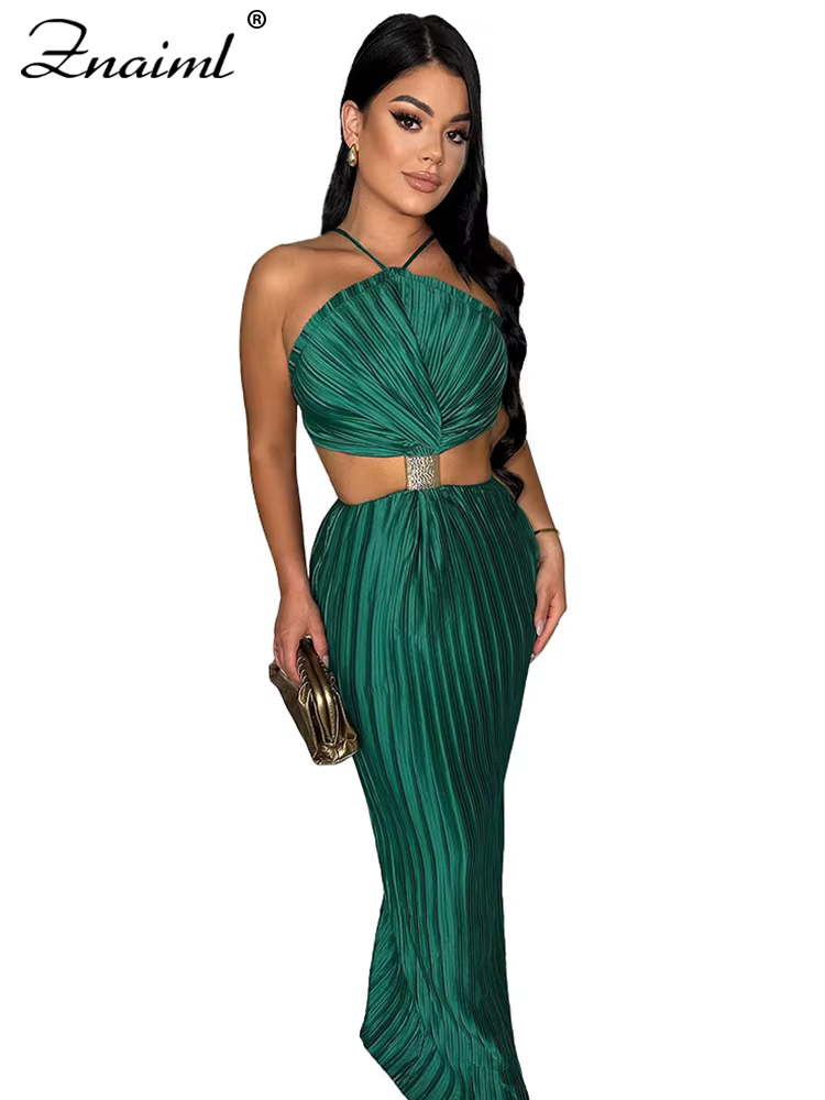 Znaiml-Robe de Soirée Longue en Satin pour Femme, Tenue de Bal Sexy, Plissée, Dos aux, Éducative