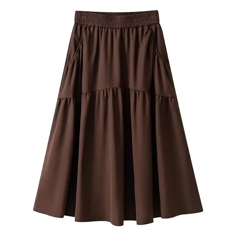 Jupe longue à volants taille haute pour femme avec taille élastique