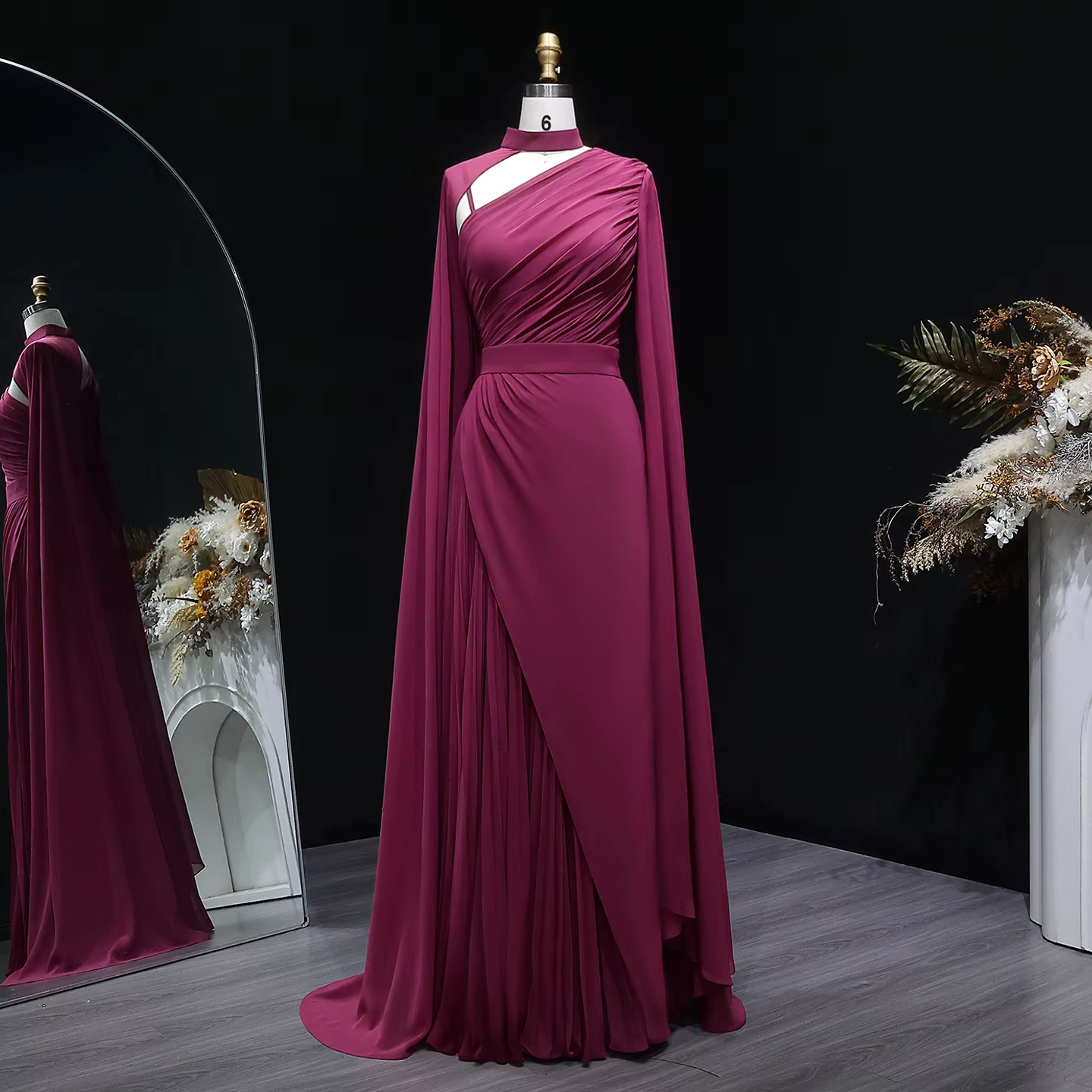 Sharon Said Dubai Fuchsia robes de soirée à col haut avec mousseline de soie manches longues pour le