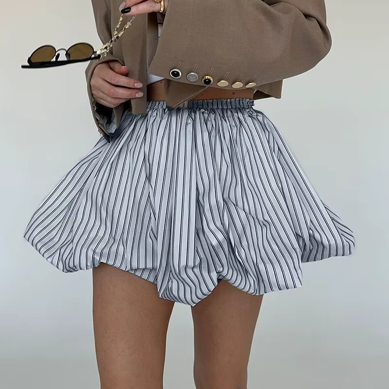 FLARORA mode rayé Patchwork a-ligne jupes femme taille haute bulle jupe plissée douce rue femme bas