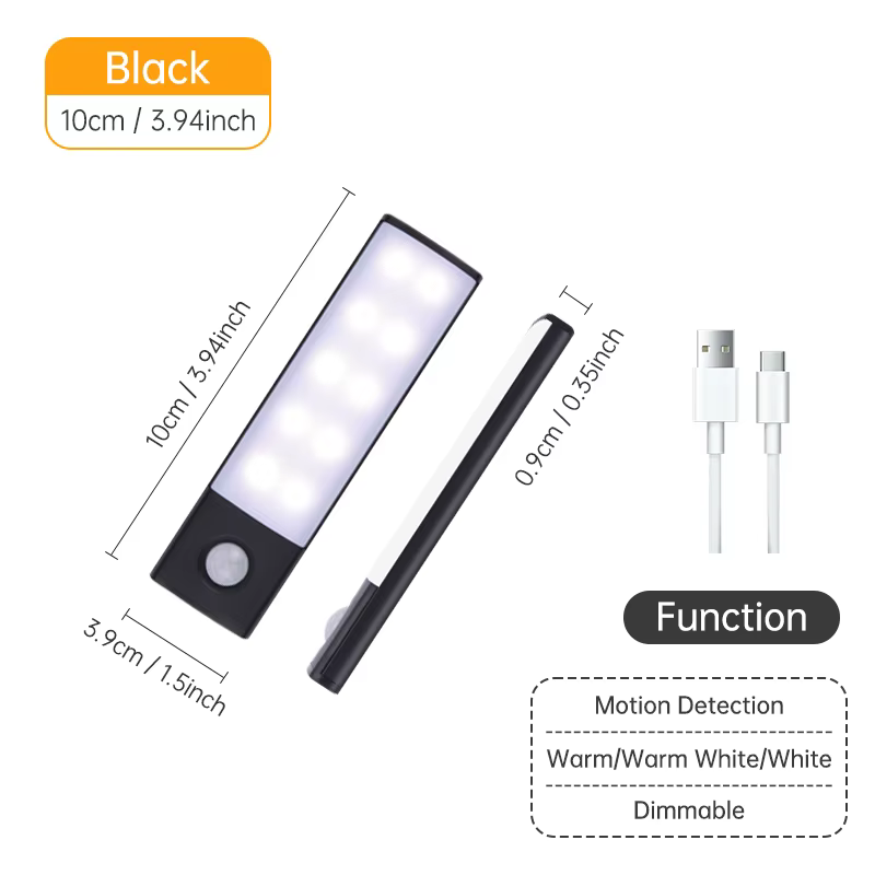 Veilleuse 20/30/40/60CM capteur de mouvement lumière sans fil USB LED armoire lumière armoire lampe