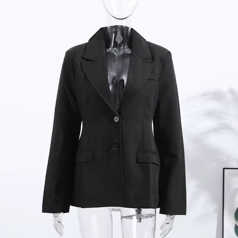 Manteau mi-long en V profond pour femme, veste cintrée à la taille, pardessus formel professionnel,