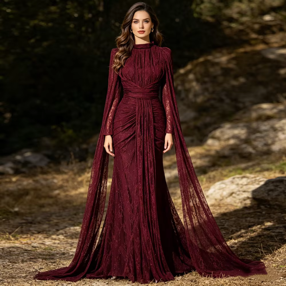 Robes de soirée personnalisées à manches longues, robe de soirée formelle saoudienne, robe de soirée