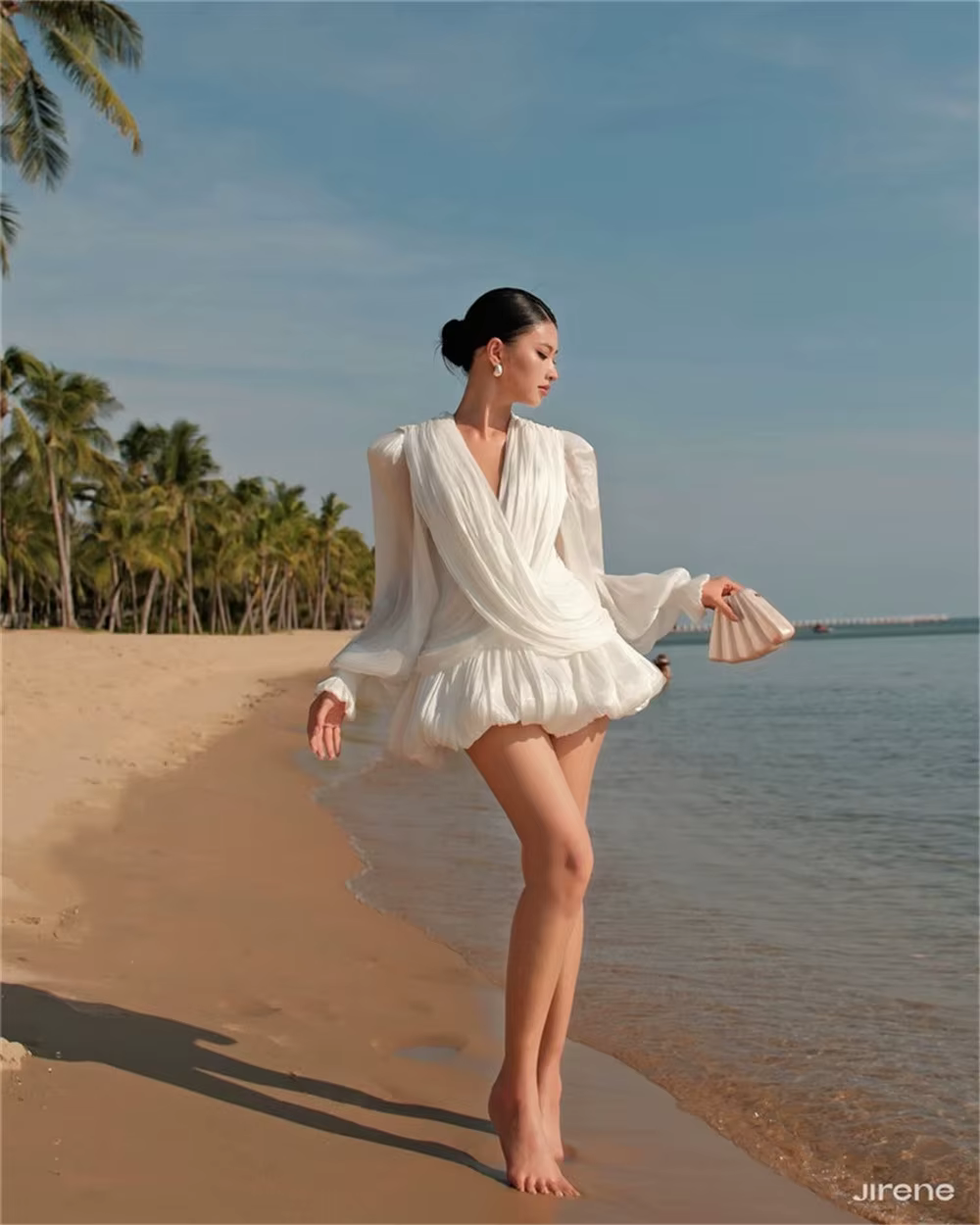 Robes de soirée mini Xijun Beach, style vacances, col en V profond, robes de bal sans manches bouffa