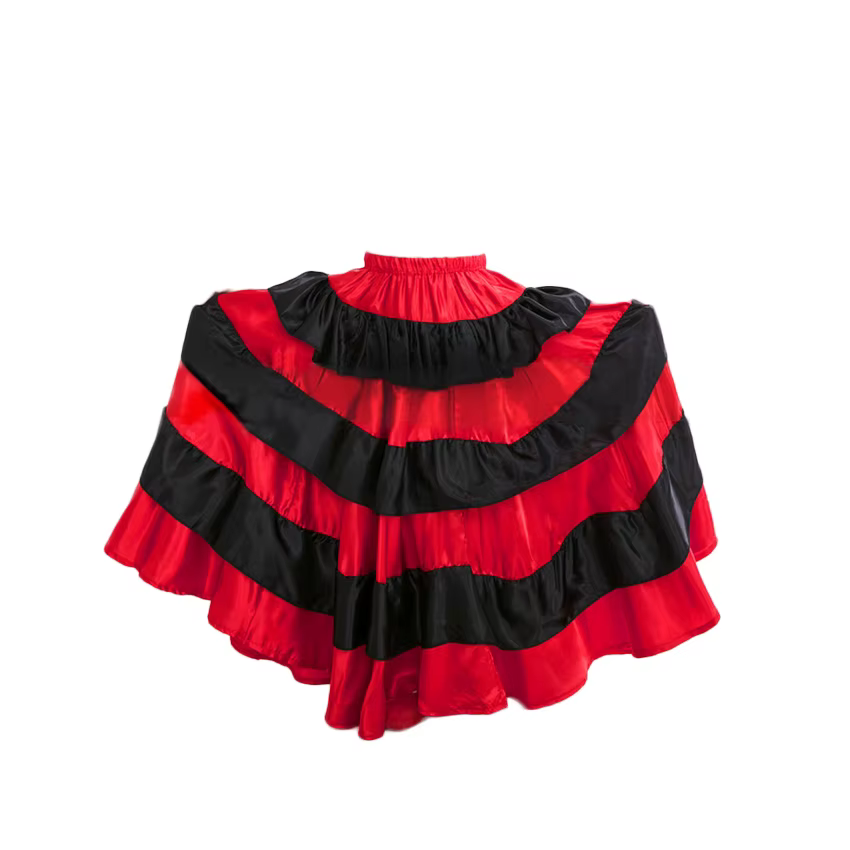 Jupe de flamenco espagnole traditionnelle rouge pour femme, costume gitane, satin rayé, grande balan