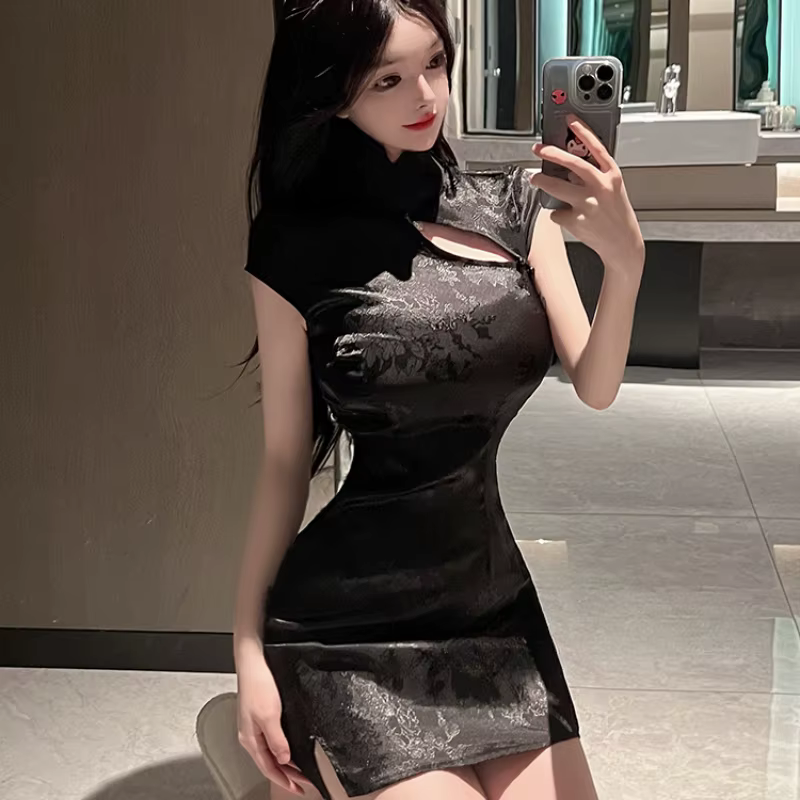 Jupe Cheongsam traditionnelle chinoise pour femme, mini robe fendue mince, costume de cosplay, tenue