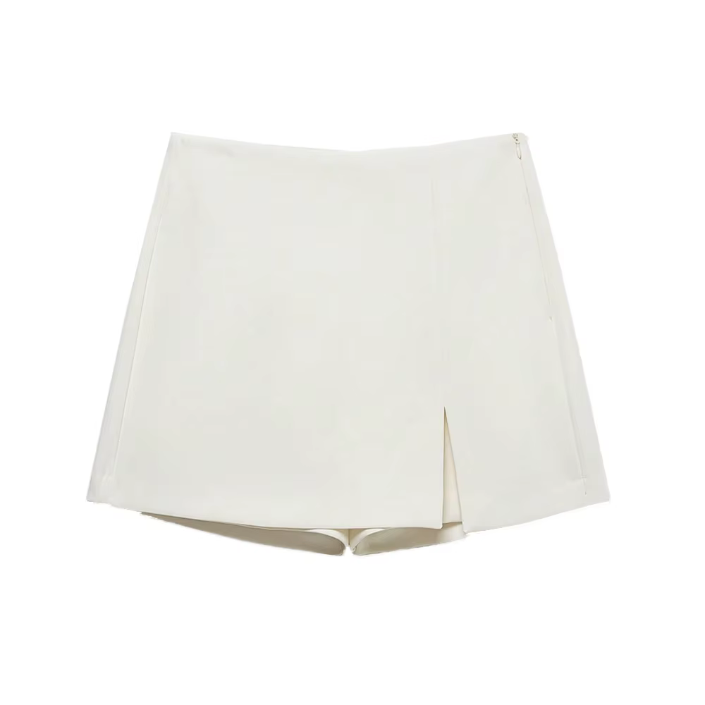 Jupe-short taille haute pour femme avec fente avant et fermeture éclair latérale, jupe-short unie te