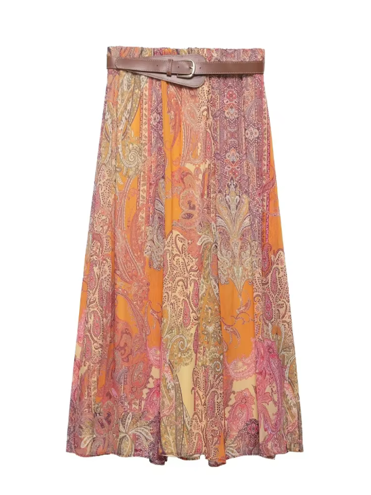 Jupe longue en mousseline de soie style bohème, taille haute, coupe trapèze, pour femme, rétro, Y2K,