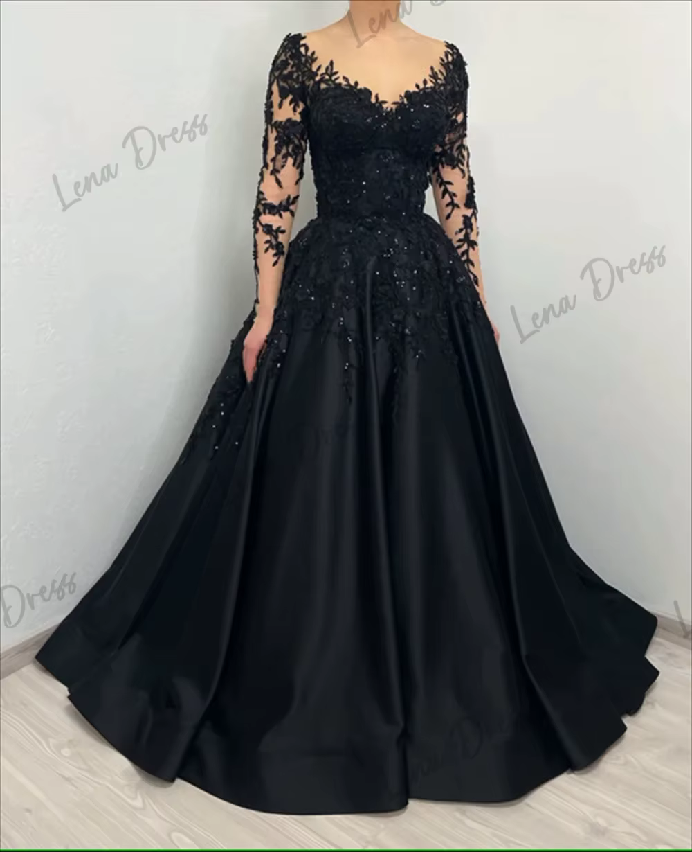 Robes de soirée lourdes en dentelle brodée personnalisée, robes de luxe noires pour dames pour Occas