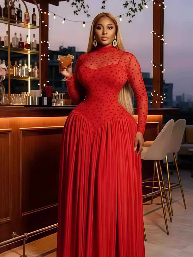  Robe à manches longues pour femmes Printemps Robe trapèze taille haute extensible pour femme r
