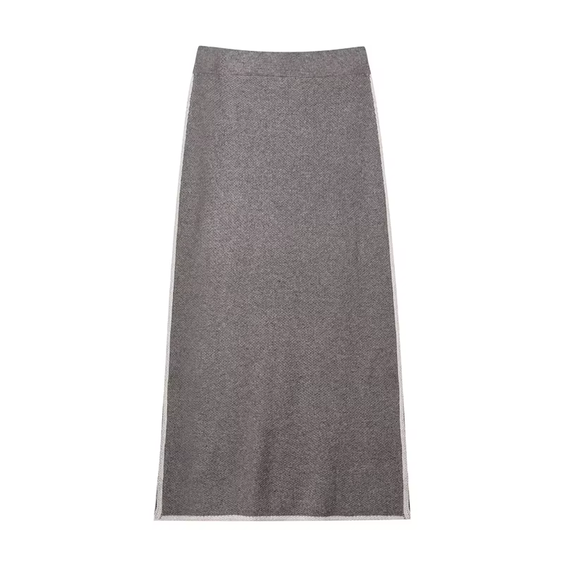 Ensemble pull Chic à col roulé et jupe longue pour femme, pull ample tricoté gris, jupe doublée, ten