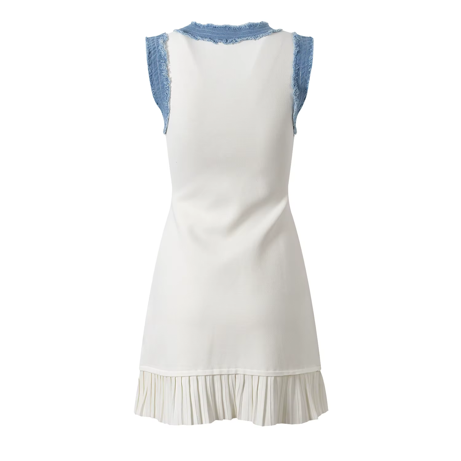Robe en jean sans manches, jupe à ourlet plissé, Design épissé, à la mode, élégante, nouvelle collec