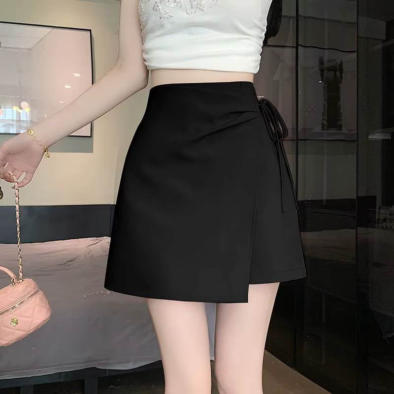 Jupe femme avec cordes jupes femme rose irrégulière taille haute courte Vintage Style coréen vêtemen