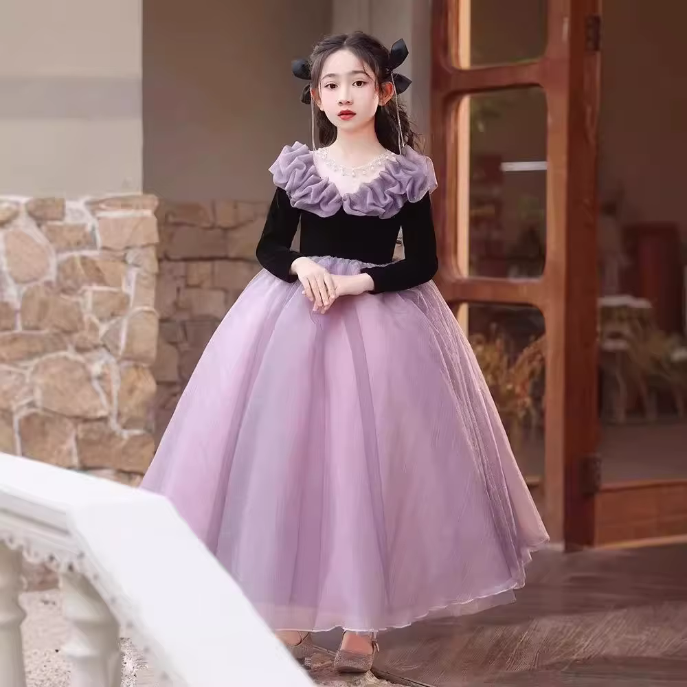 Robe de performance à manches longues pour filles, costume, nouvelle robe de cérémonie pour enfants,