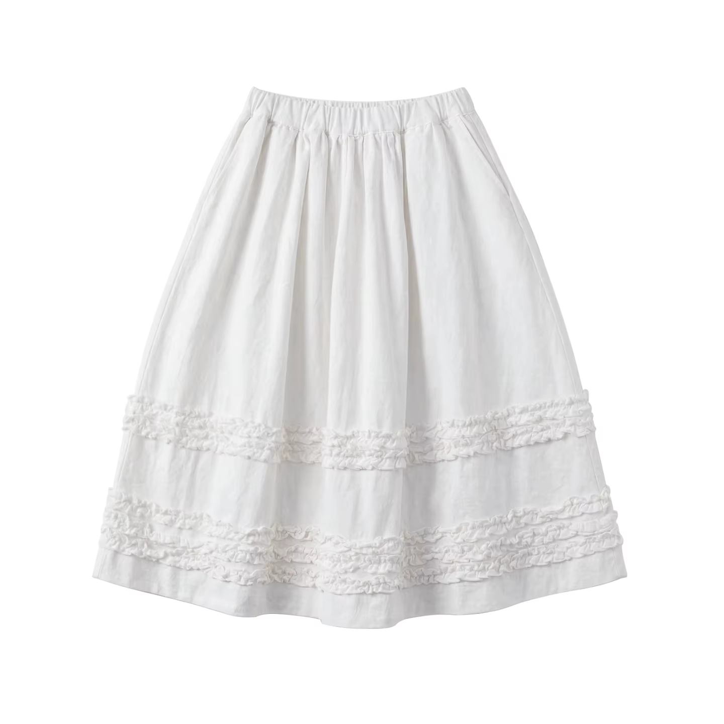 Jupe mi-longue à volants artistiques pour femme, jupe midi blanche style forêt printanière imakokoni