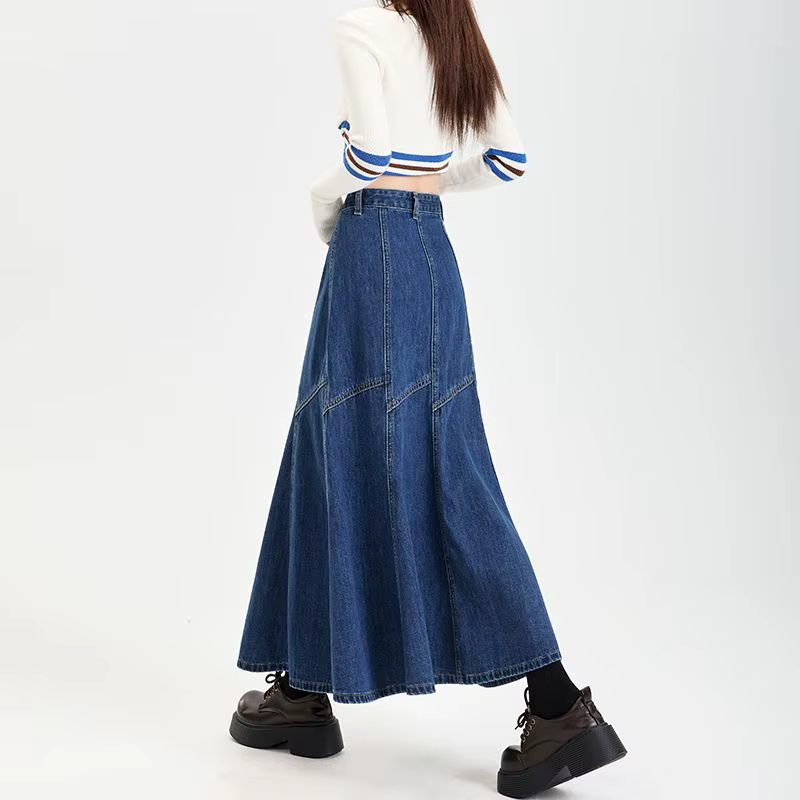 Femmes bleu a-ligne Denim jupe Vintage esthétique Y2k Patchwork nouvelle Jean jupe Harajuku coréen C