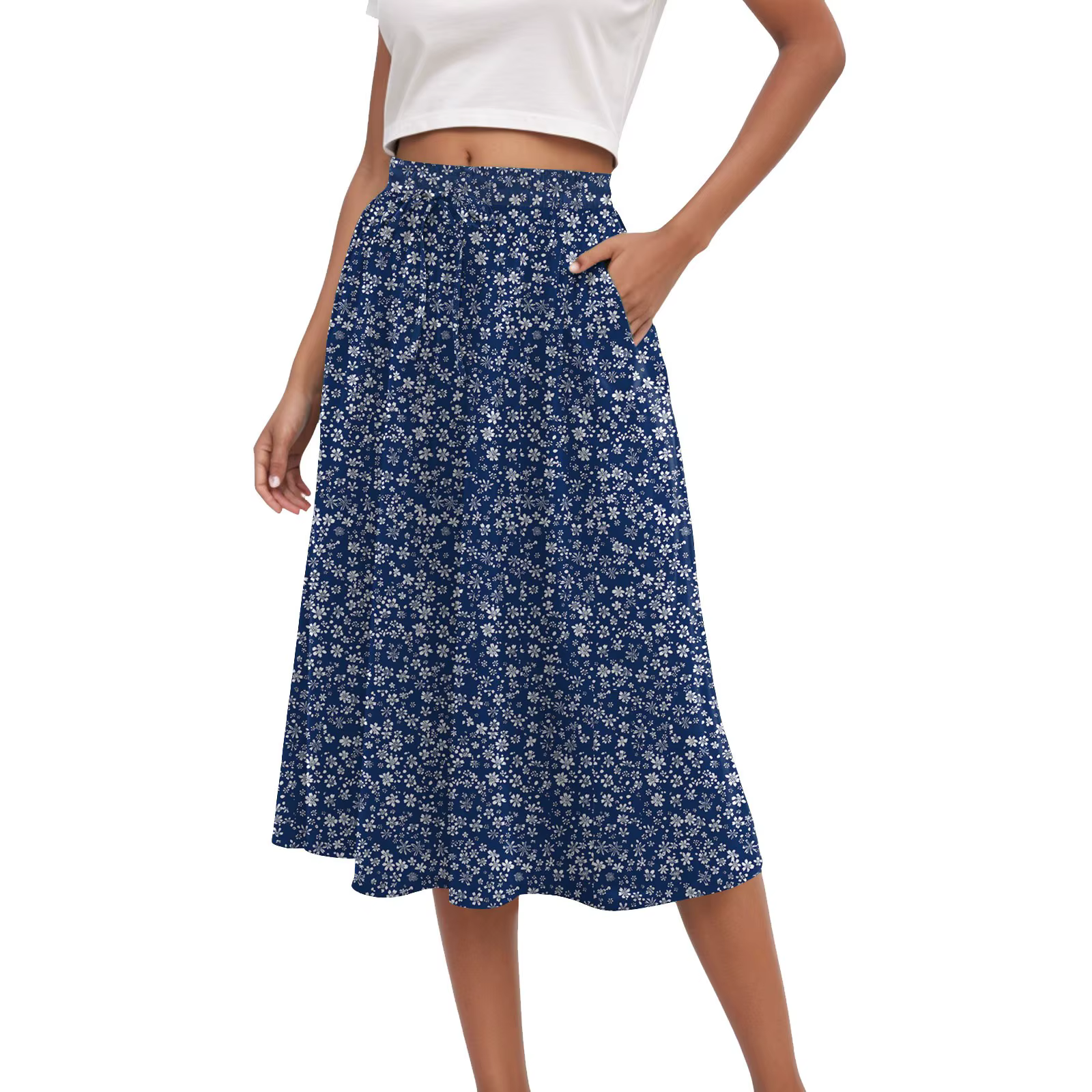 Jupe longue Maxi d'été pour femmes, Mini jupe plissée florale élégante, taille haute, ligne A sous l