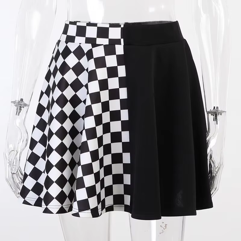 Jupe gothique sexy taille haute pour fille noire, jupe Harajuku Y2k, abonnés à la couture à carreaux