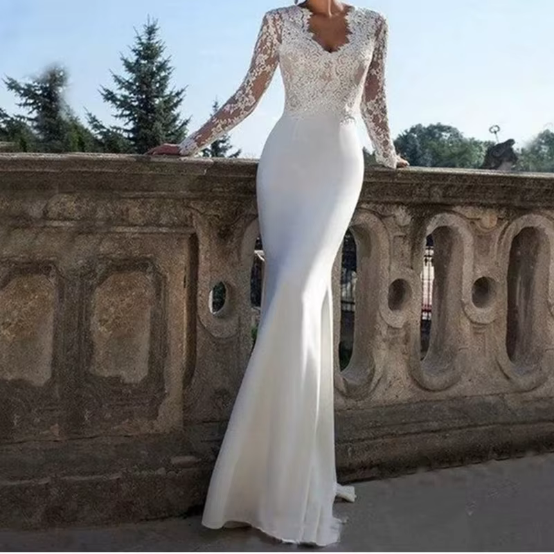 Robes De mariée en dentelle à manches longues, col en v, avec des Appliques, sans manches, Robe De M