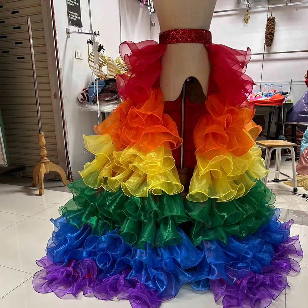 Jupe à volants en Organza arc-en-ciel pour femmes, jupe superposée à la mode pour fête et danse, jup