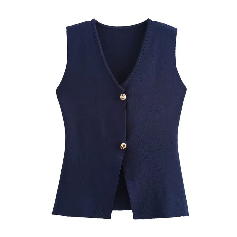 MUJER tricot gilet sans manches femme bouton recadrée gilets pour femmes gilet Streetwear basique gi