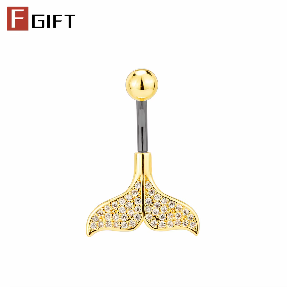 Bijou de piercing de nombril 14G, anneau de nombril queue de baleine océanique avec zircon cubique,