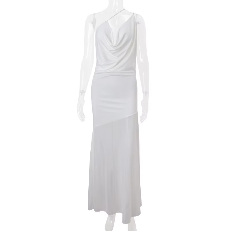 Robe d'été asymétrique épaule dénudée, découpée, taille haute, transparente, Maxi, avec fente, robe