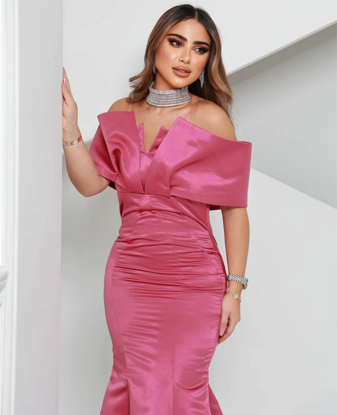 AsaNagi – robe de soirée longue en Satin, col en v, ligne A, longueur au sol, épaules dénudées, robe