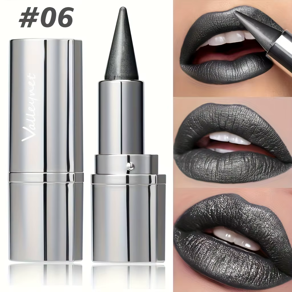 Rouge à lèvres métallique mat brillant – Rouge à lèvres noir longue durée, imperméable et résistant 