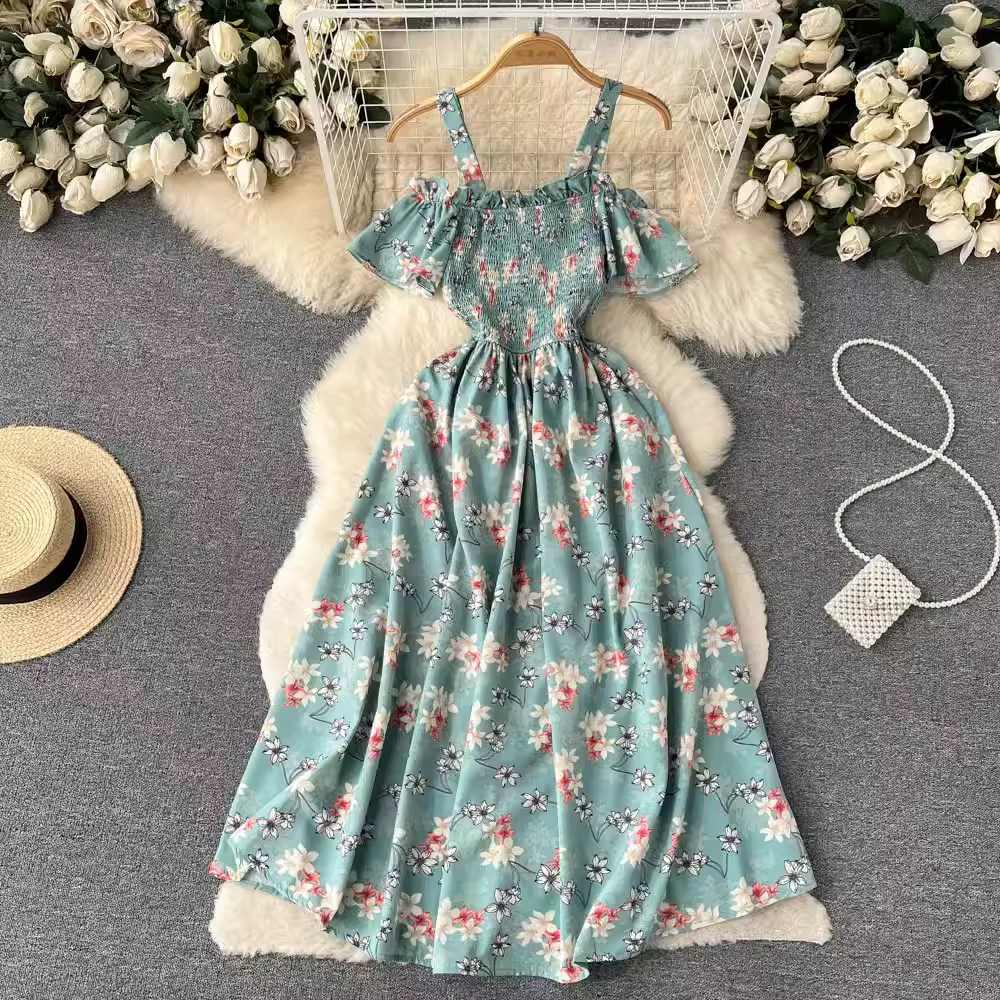 YuooMuoo romantique imprimé fleuri longue robe d'été femmes mode épaules nues bretelles vacances rob