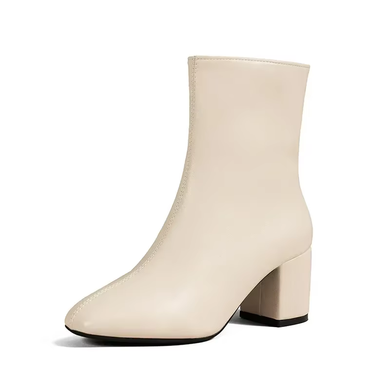Bottes de rinçage blanches pour femmes, fermeture à glissière latérale commandée, talon moyen, botte