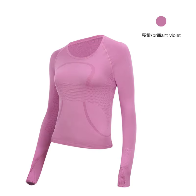 T-Shirt de Yoga à manches longues pour femmes, haut de course, haute élasticité, respirant, tricoté,