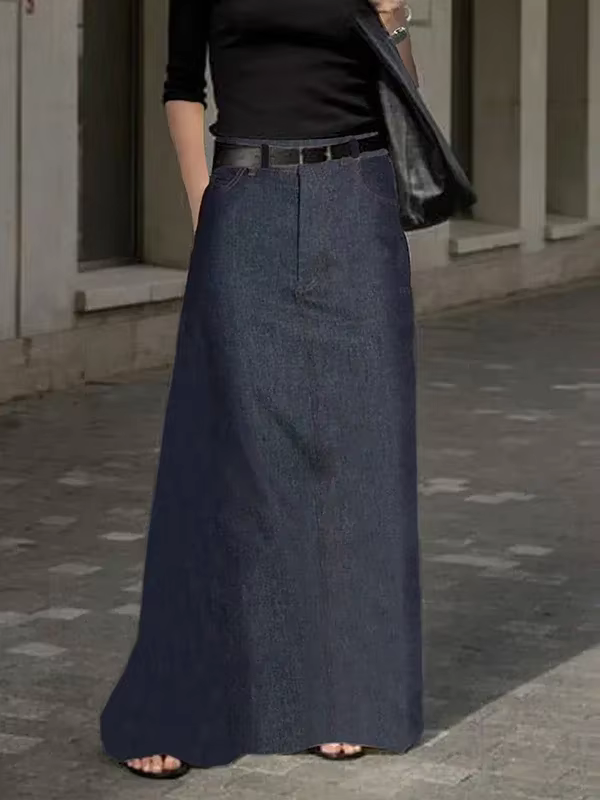 Krisstargirl 2025 été nouvelle mode Denim jupes pour femmes Imitation h-ligne taille haute poches am