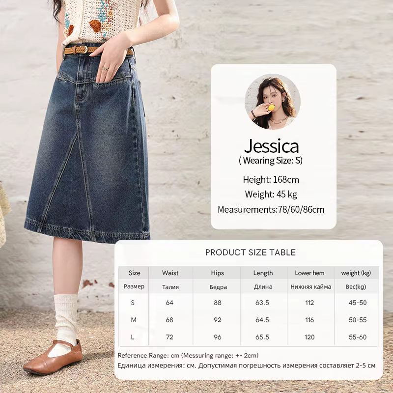 MISHOW-Jupe trapèze en denim avec poches brodées, longueur genou, rétro, décontracté, parapluie, MXD