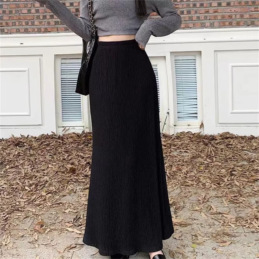 Jupe longue plissée taille haute pour femme, jupes sirène minces, jupes midi vintage, style streetwe