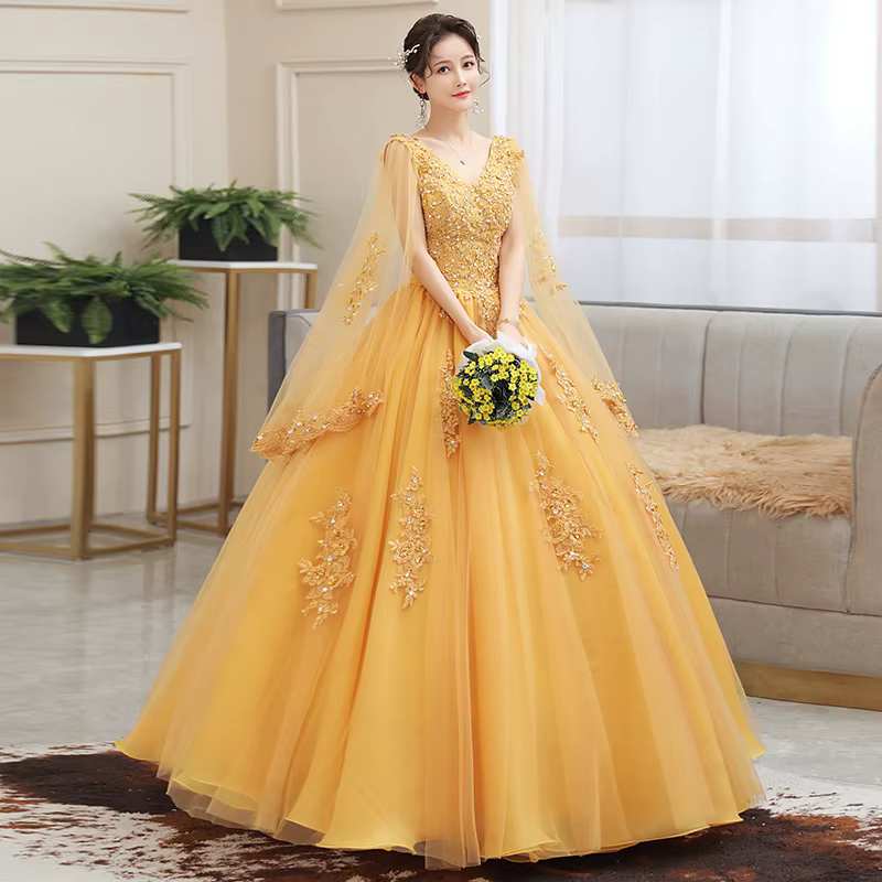 Robe de mariée brodée longue robe bouffante hôte Performance robe de remise des diplômes fête d'anni