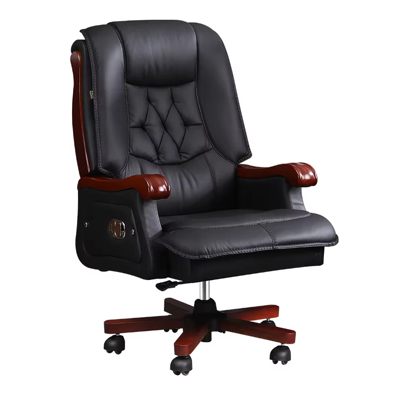 Chaise en cuir première couche peau De vache grande Chaise De Bureau inclinable en bois massif Chais