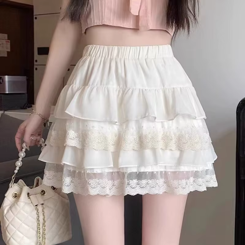 Jupe courte en dentelle blanche pour femme, jupe gâteau, taille haute, fine, ligne a, princesse bouf