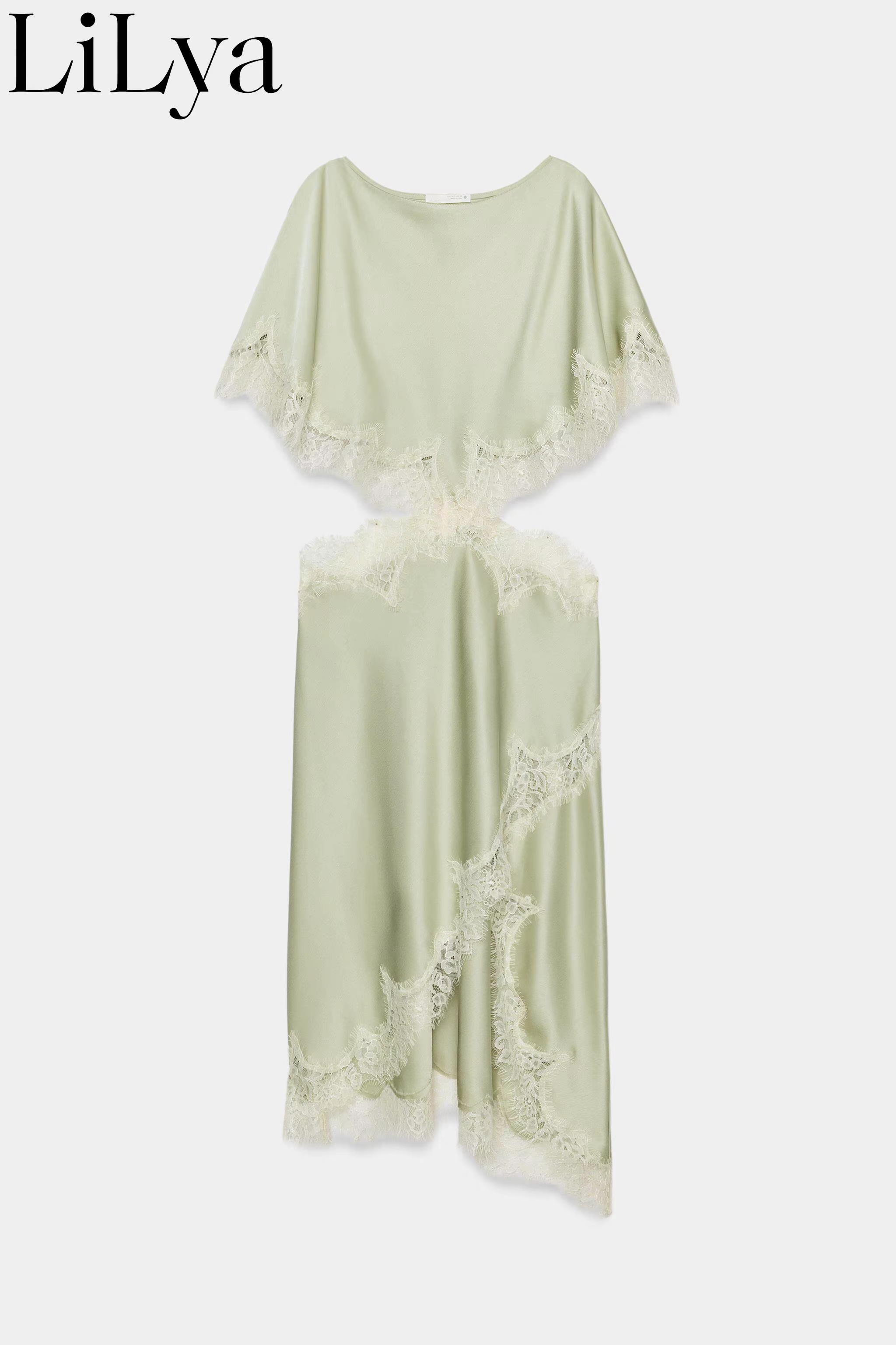 Robe longue chic asymétrique à découpes sexy pour femme, manches courtes, en dentelle, style mode fr