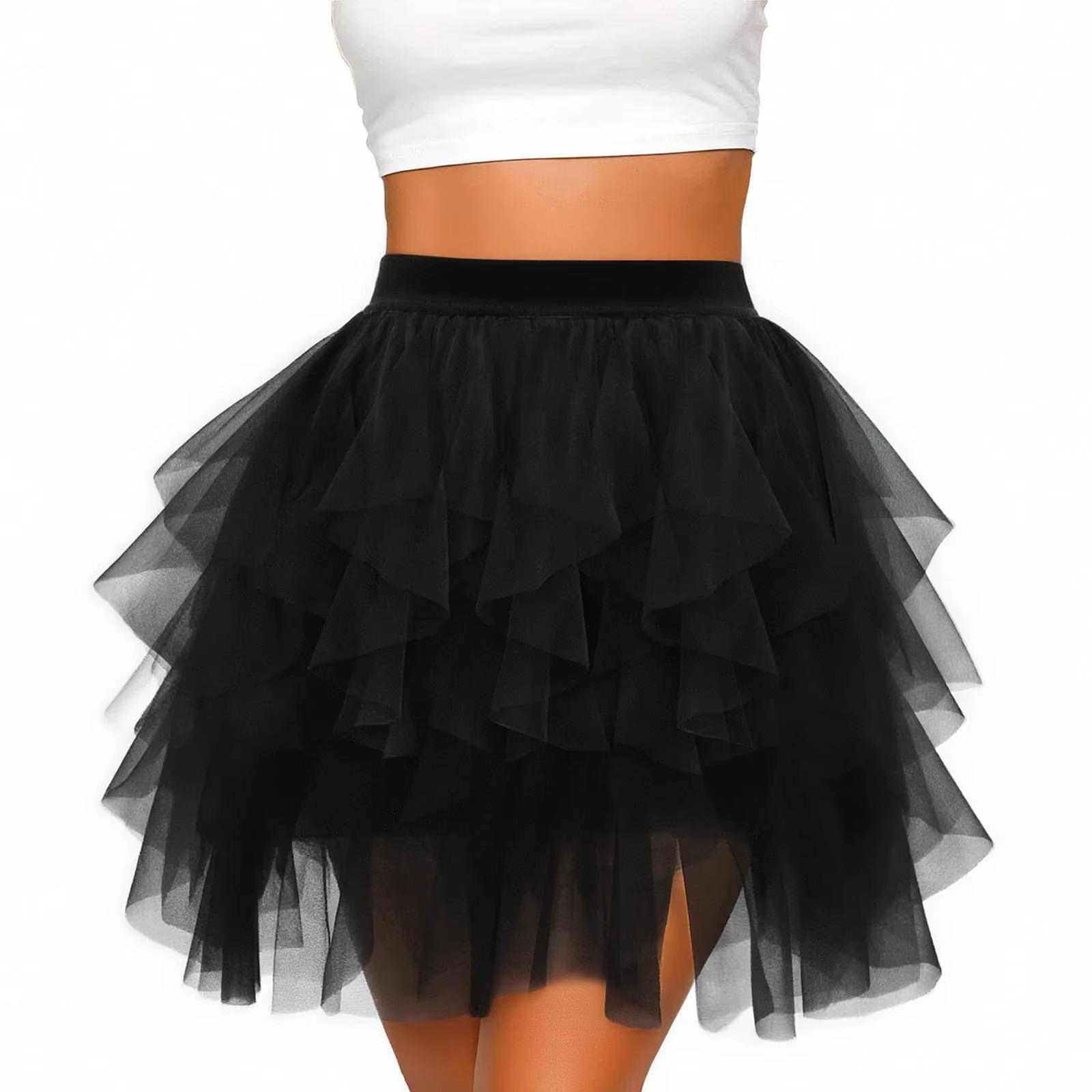 Jupe tutu en tulle pour femme, couleur unie, taille haute, en maille, coupe trapèze, jupe bouffante,